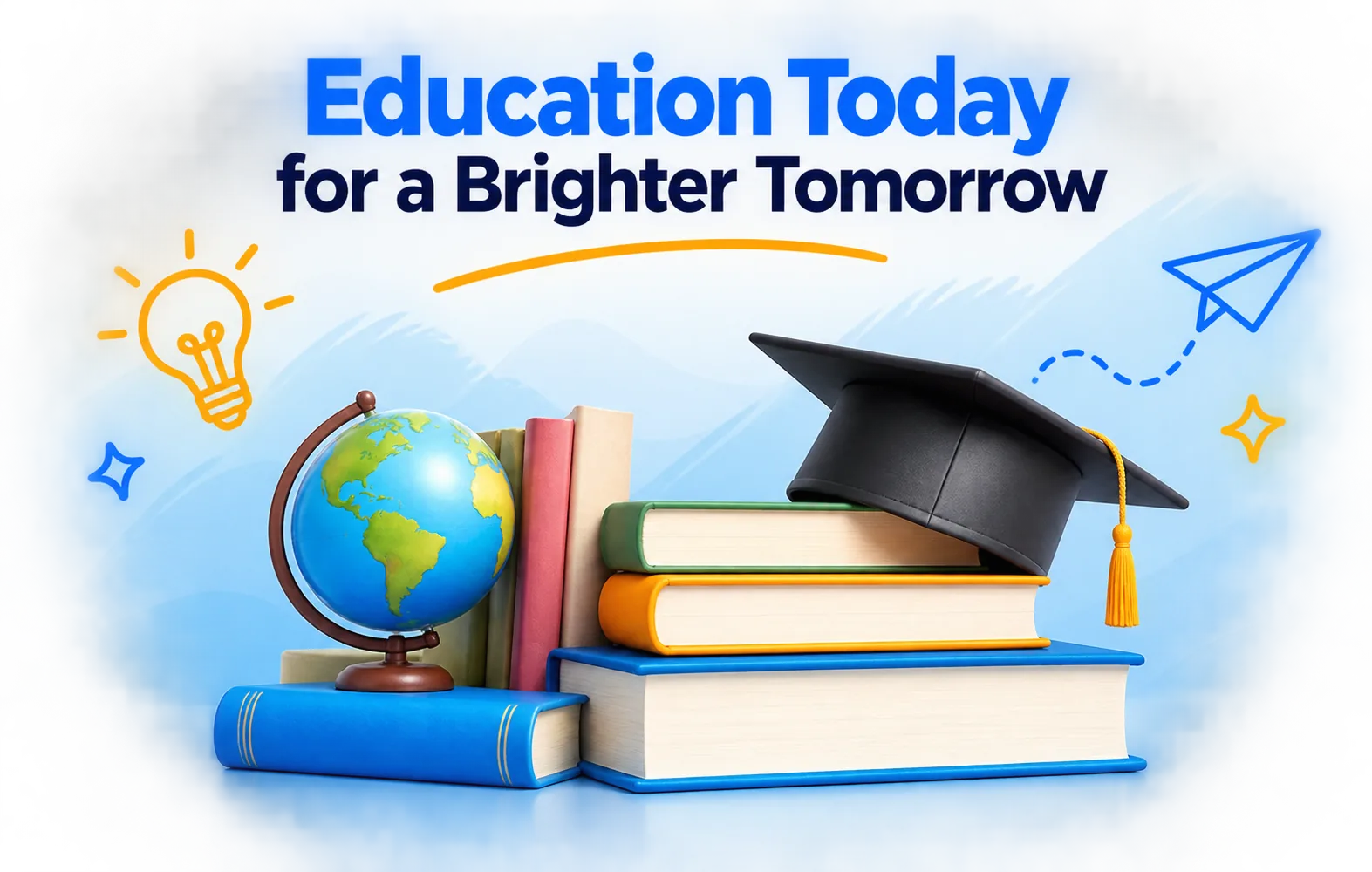 Smiling students ready to learn with books and educational illustrations