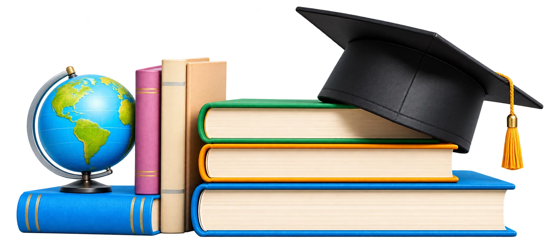 Books, globe and graduation cap
