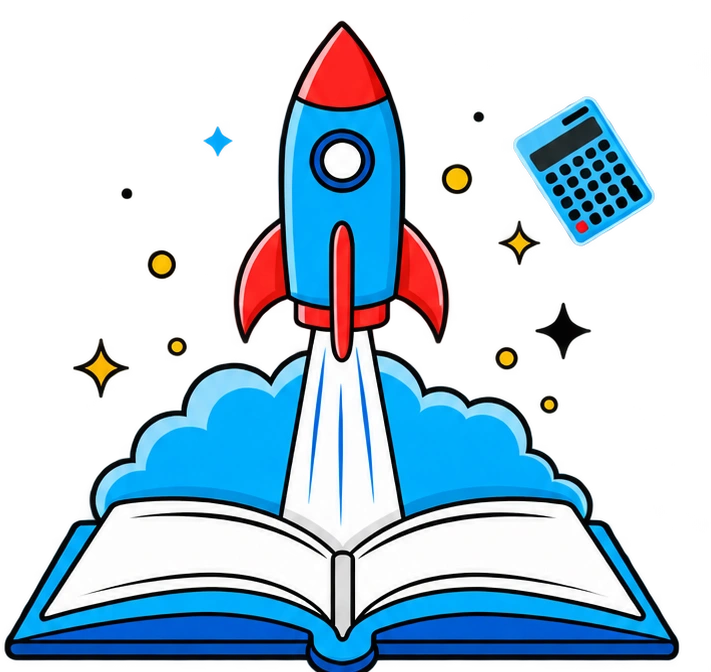 Rocket launching from an open book, representing learning and growth